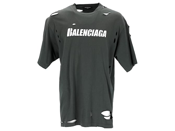 T-shirt Balenciaga con stampa logo invecchiato in cotone verde  ref.1292017