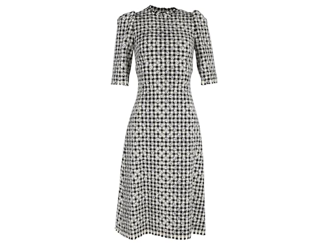 Dolce & Gabbana Vestido midi de pata de gallo en algodón blanco y negro  ref.1292019