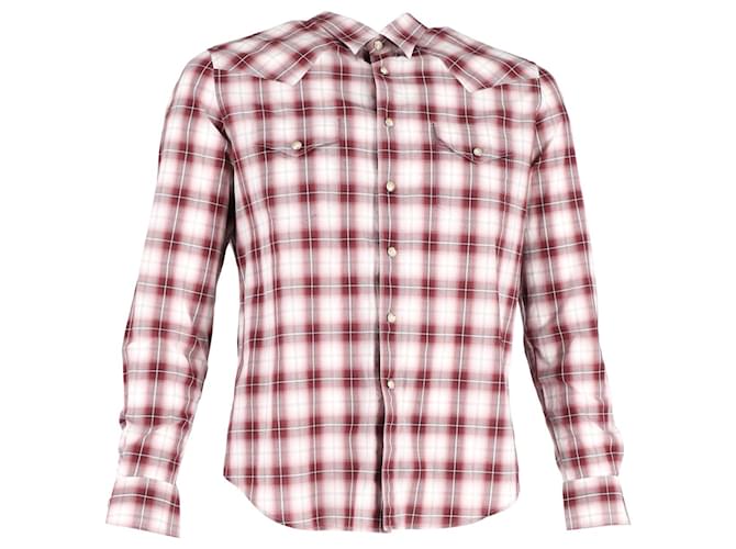 Saint Laurent Plaid Flannel Long-Sleeve Shirt in Red Cotton  ref.1292028
