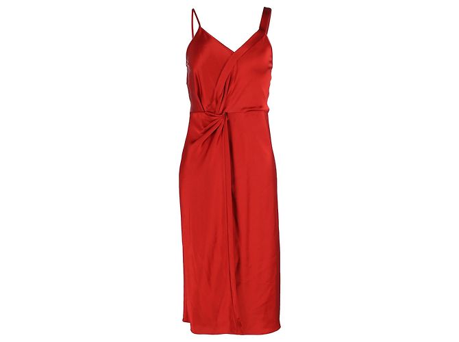 Vestido drapeado de satén rojo de T by Alexander Wang Roja