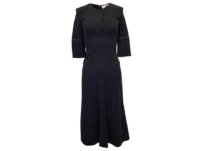 Victoria Beckham Contrast Stitch Crepe Midi Dress in Black Viscose Polyester  ref.1292065