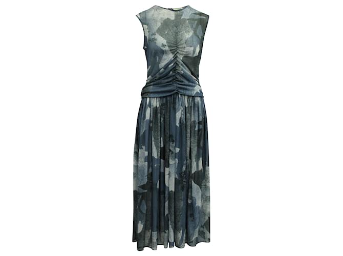 Victoria Beckham Ruched Front Midi Dress in Blue Polyester  ref.1292078