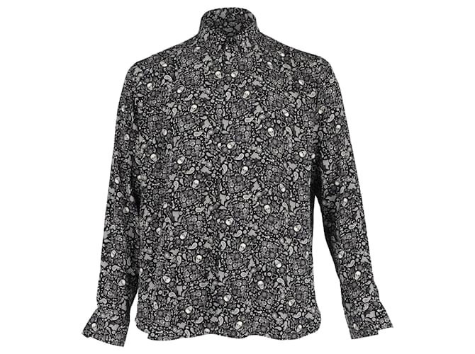 Camicia Saint Laurent con stampa Paisley e teschi in seta nera Nero  ref.1292080