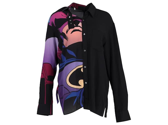 Lanvin Camisa assimétrica com estampa Batman em seda preta Preto  ref.1292082