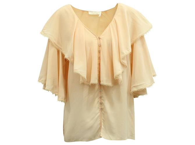 Chloé Ruffled Button Front Top in Pink Silk  ref.1292098