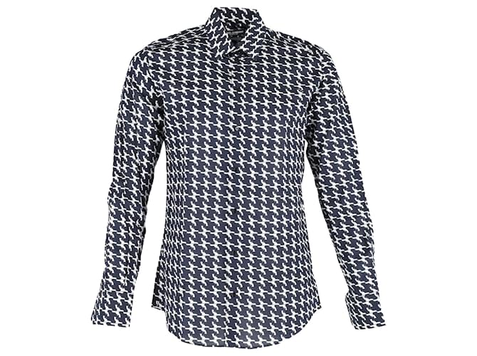 Dolce & Gabbana Gemustertes Button-Up-Hemd aus marineblauer Baumwolle  ref.1292103