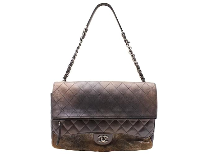 Timeless Chanel 2015 Paris-Salzburg Medium Zip Flap Bag in Brown Quilted Lambskin and Pony Hair Leather  ref.1292110