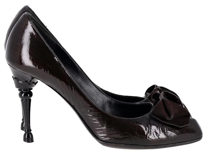 Céline Celine Sapatos de bico fino em couro envernizado marrom  ref.1292123