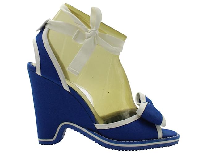 Marc Jacobs Bow Wedge Sandals in Blue Canvas Cloth  ref.1292133