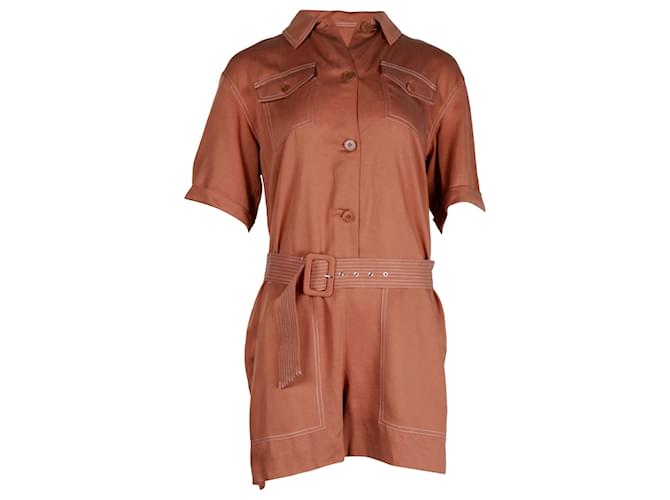 Maje Belted Playsuit in Brown Lyocell  ref.1292137