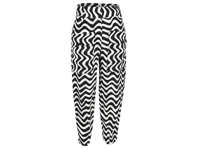 Stella Mc Cartney Stella McCartney Pantalon à imprimé vagues en soie noire et blanche  ref.1292152