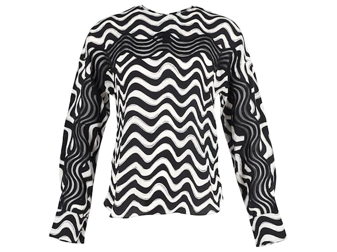 Stella Mc Cartney Stella McCartney Wave-Print Long-Sleeve Blouse in Black and White Silk  ref.1292153