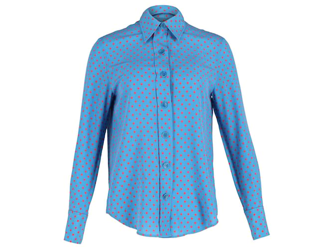 Camisa Joseph de bolinhas com botões em algodão de seda azul  ref.1292158