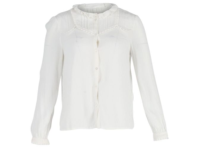 Blusa Maje com botões e babados em algodão branco
