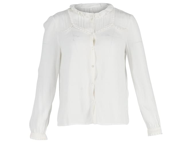 Maje Ruffled Buttoned Blouse in White Cotton  ref.1292159