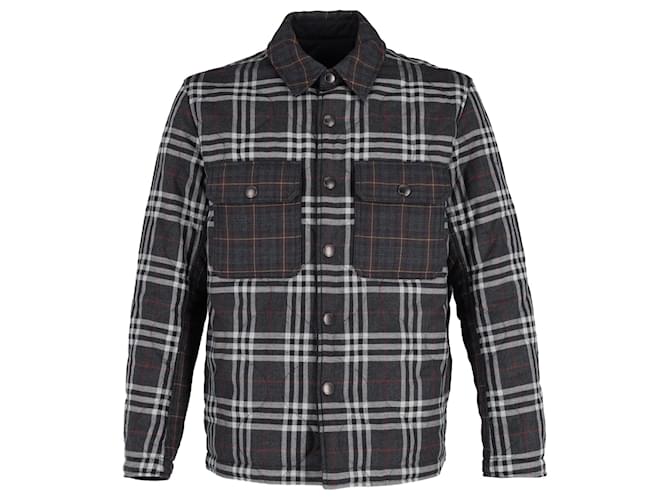 Burberry Holton Checked Overshirt in Grey Virgin Wool  ref.1292165