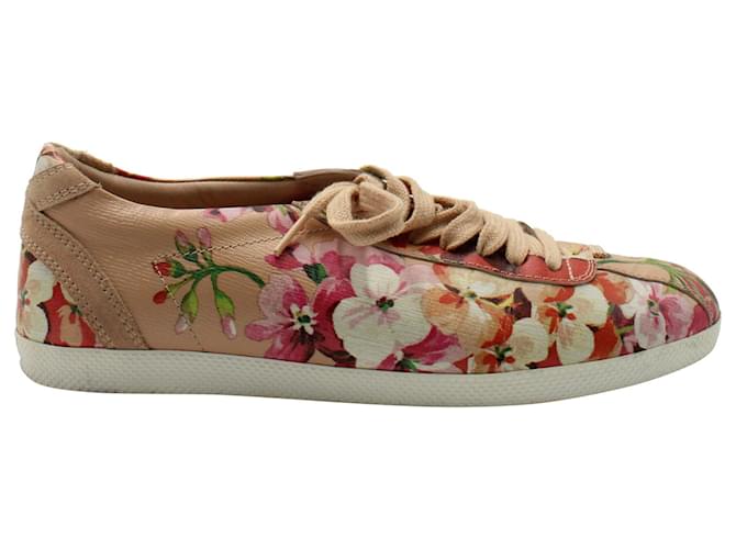 Zapatillas bajas con estampado Gucci Bloom en cuero rosa  ref.1292185