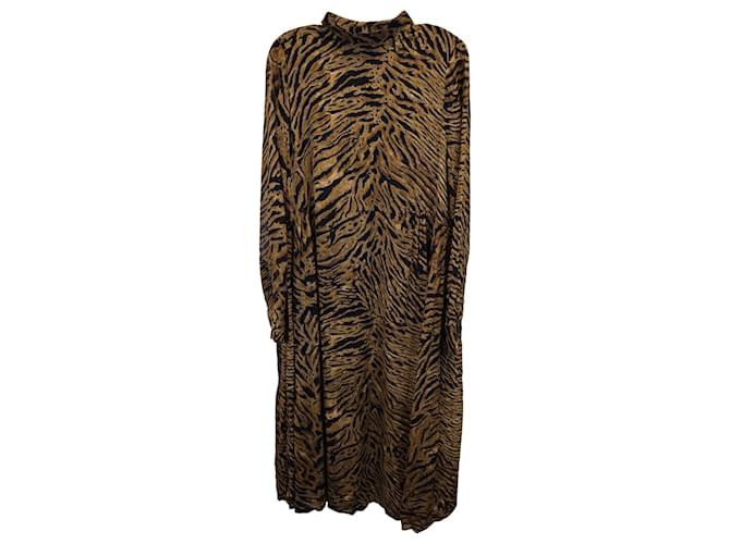 Ganni Zebra Long Sleeve Dress in Brown Silk  ref.1292194