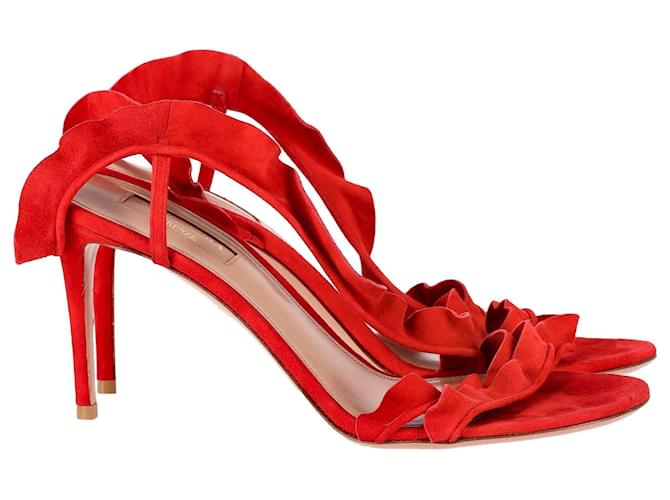 Aquazzura Ruffled Sandals in Red Suede  ref.1292196