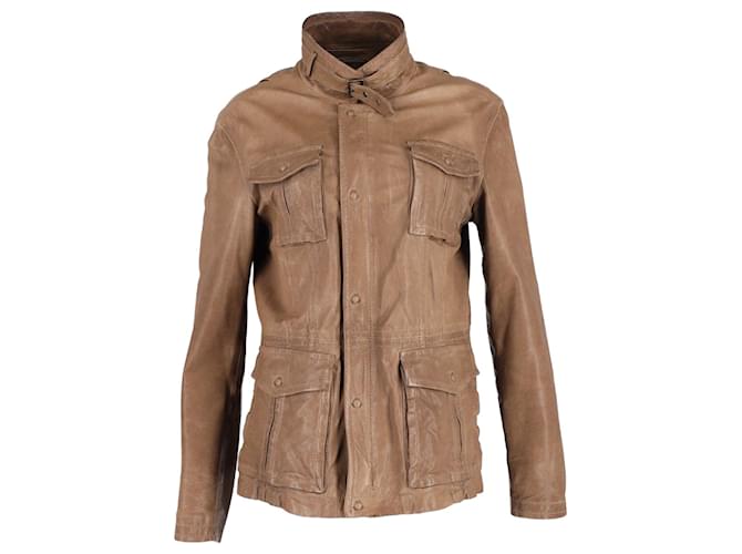Armani Collezioni Buttoned Jacket in Brown Leather  ref.1292205