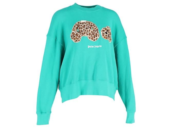 Palm Angels Leopard Bear Sweatshirt in Green Cotton  ref.1292214