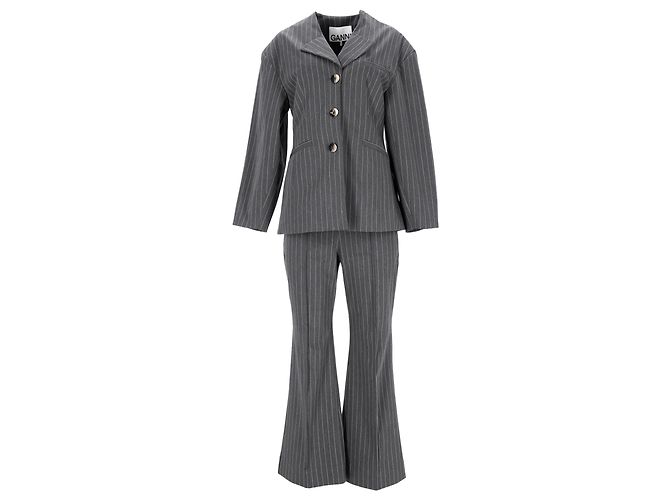 Ensemble de costume boot-cut rayé Ganni en polyester gris
