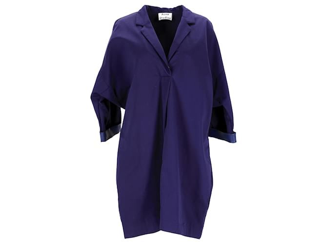 Acne Studios Robe chemise à finitions en cuir en coton bleu marine  ref.1292224