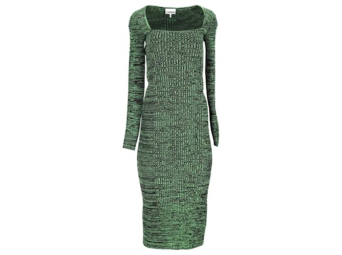 Vestido de malha Ganni com decote quadrado em viscose verde Fibra de celulose  ref.1292225
