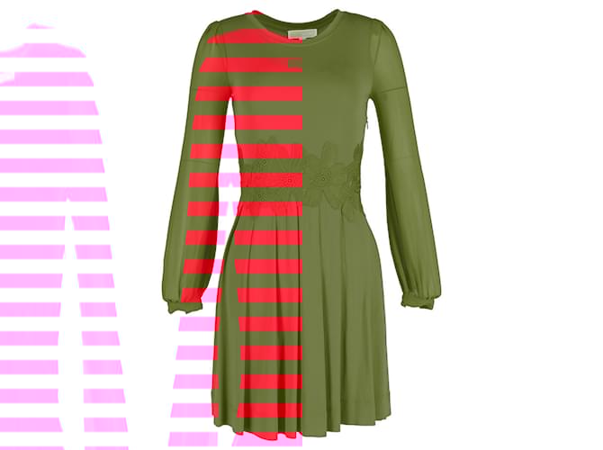 Michael Michael Kors Lace-Trim Long Sleeve Dress in Red Viscose Polyester  ref.1292227