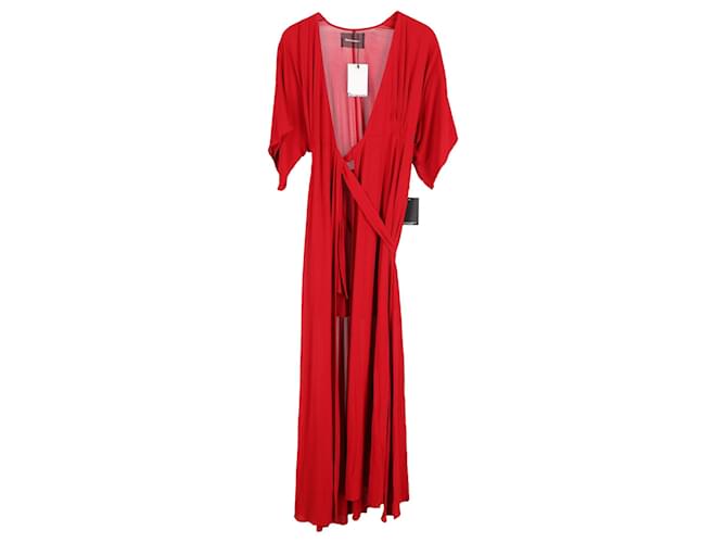 Vestido envolvente drapeado Reformation Winslow em viscose vermelha Vermelho Fibra de celulose  ref.1292233
