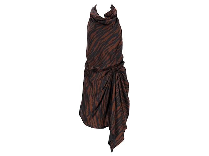 The Attico Mini-robe à imprimé zèbre en viscose marron Fibre de cellulose  ref.1292235