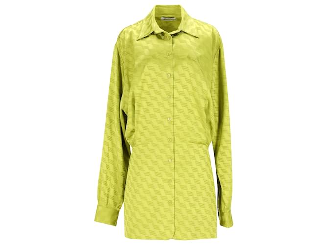 The Attico Logo Jacquard Satin Mini Shirt Dress In Green Viscose Cellulose fibre  ref.1292237
