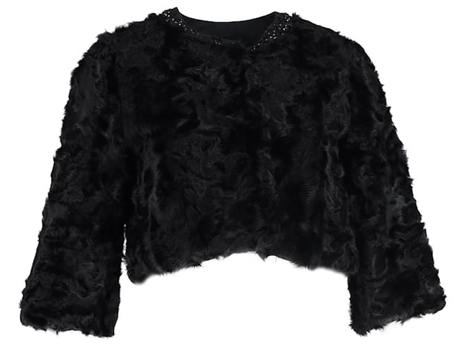 Max Mara Embellished Cropped Jacket in Black Shearling Fur  ref.1292248
