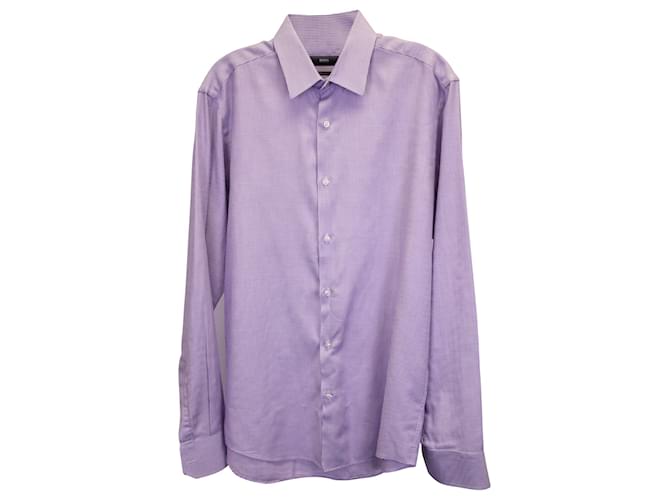 Boss By Hugo Boss Camisa de vestir estampada en algodón morado Púrpura  ref.1292251