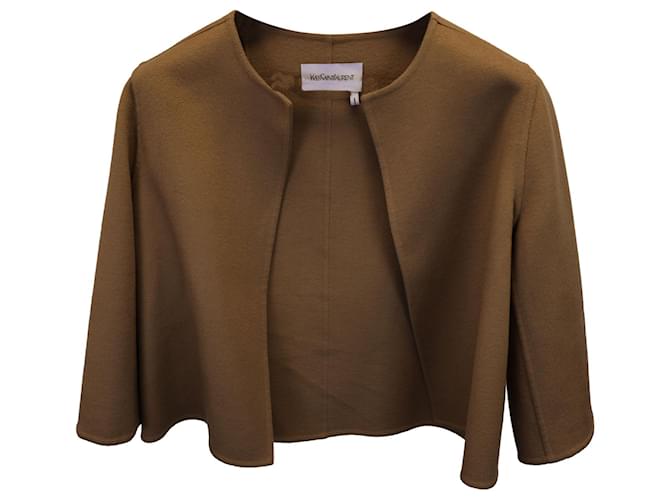 Saint Laurent Cropped Jacket in Brown Cashmere Wool  ref.1292254