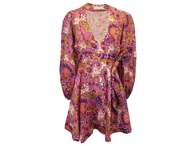 Mini-robe portefeuille Zimmermann Fiesta à imprimé cachemire en lin multicolore  ref.1292262