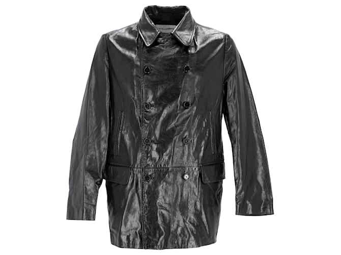 Manteau à boutonnage doublé Dolce & Gabbana en cuir noir  ref.1292263