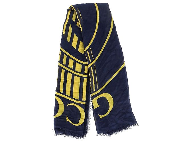Sciarpa Gucci Logo Disk in seta di cotone blu navy