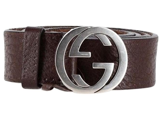 Cinturón con hebilla G entrelazada Gucci en cuero marrón Castaño  ref.1292270