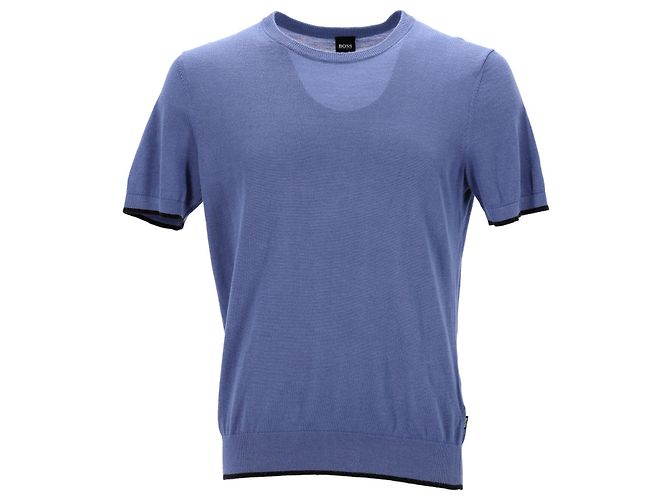 Hugo Boss Boss Persimo Knitted T-Shirt in Blue Ramie
