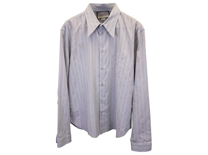 Camisa de vestir a rayas Gucci en algodón azul claro  ref.1292323