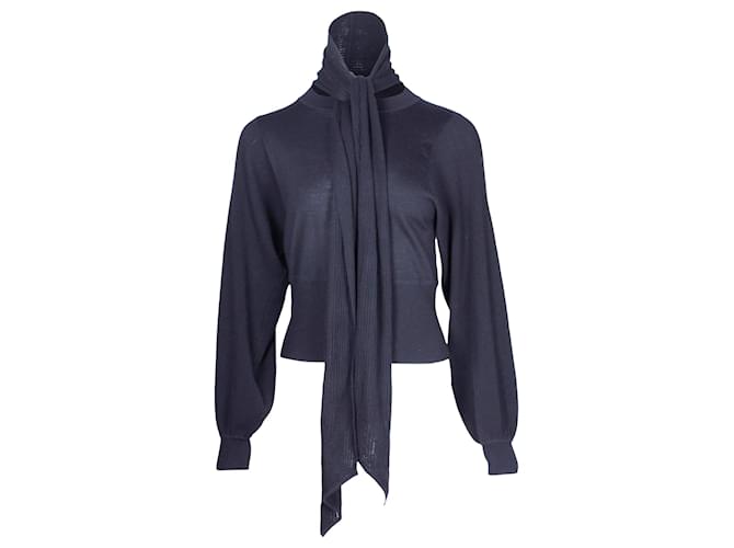 Chloé Top in maglia a maniche lunghe con collo a cravatta Chloe in lana nera Nero  ref.1292343