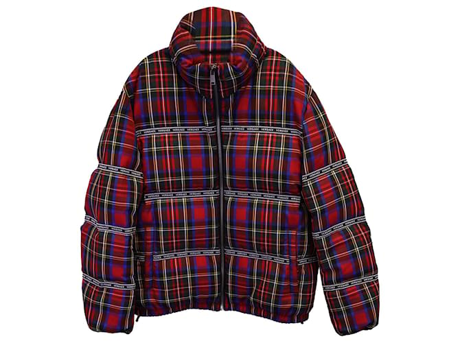 Versace Tartan Quilted Down Coat in Red Polyamide Nylon  ref.1292362