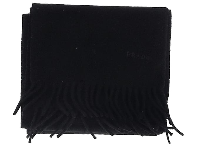 Prada Fringed Scarf in Black Wool  ref.1292378