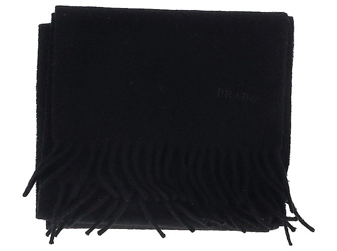 Sciarpa Prada con frange in lana nera