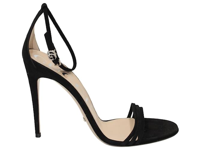 Sandálias Gucci com tira no tornozelo enfeitadas com cristais em camurça preta Preto Suécia  ref.1292392