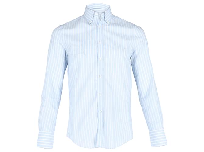Brunello Cucinelli Camisa a rayas con botones de algodón azul  ref.1292402