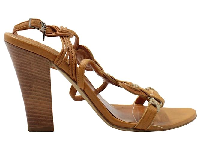 Sandalias con tiras estilo tanga Dior en cuero marrón Castaño  ref.1292407