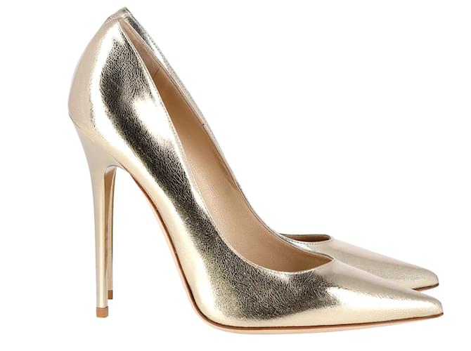 Jimmy Choo Metallic Anouk Pointed Pumps in Gold Leather Golden  ref.1292429