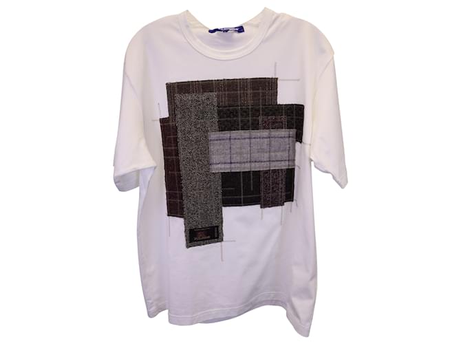Comme Des Garcons Camiseta Comme Des Garçons con diseño patchwork de algodón blanco  ref.1292431